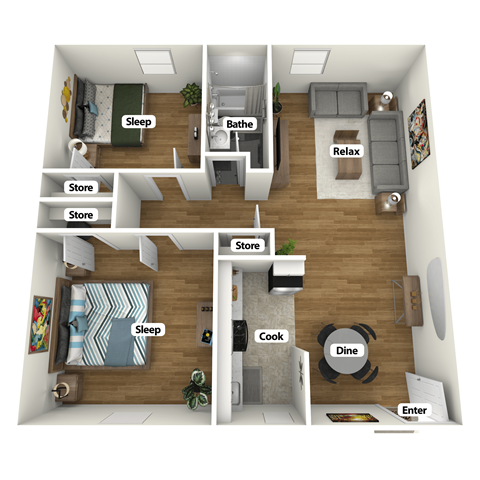 an overhead view of our 1 bedroom apartment at university gardens in tempe, az
